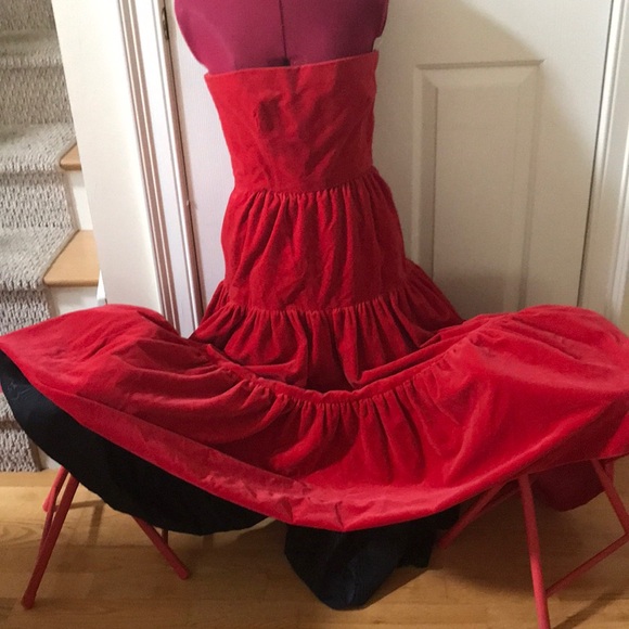 Vintage Dominic Rompollo red velvet long strapless gown late 60’s /70’s size XS - Picture 2 of 5